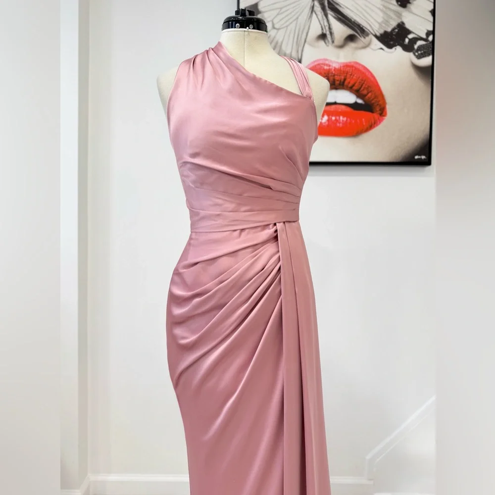 Zuhair Murad Asymmetric Draped Satin Gown Pink Maxi Dress